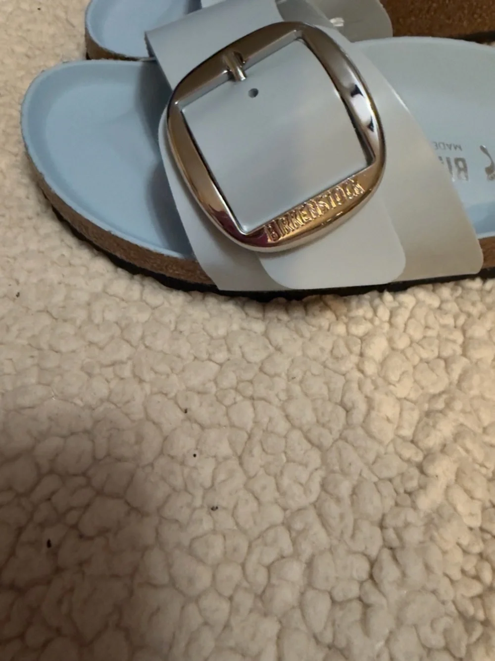 Birkenstock Madrid Big Buckle Sandal New in Box- Baby Blue High Shine size 6-6.5